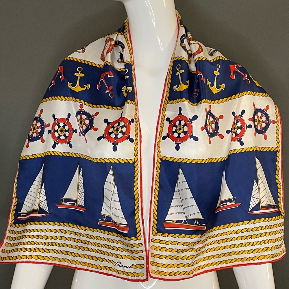 Super Cute Vintage Burmel Nautical Print Scarf 12 x 45 Excellent Condition - Picture 2 of 5